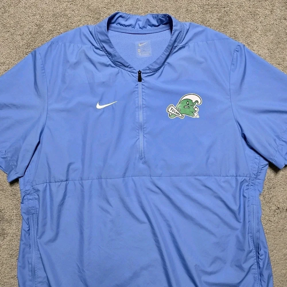 Rare Nike Tulane University Green Wave 1/2 Zip Wind Jacket Mens XL Baby Blue EUC